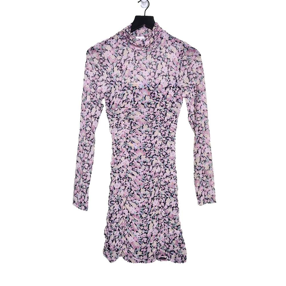 Le Lis Ruched Mini Dress S Multi Floral Long Sleeve Lined Mock Neck‎ Stretch